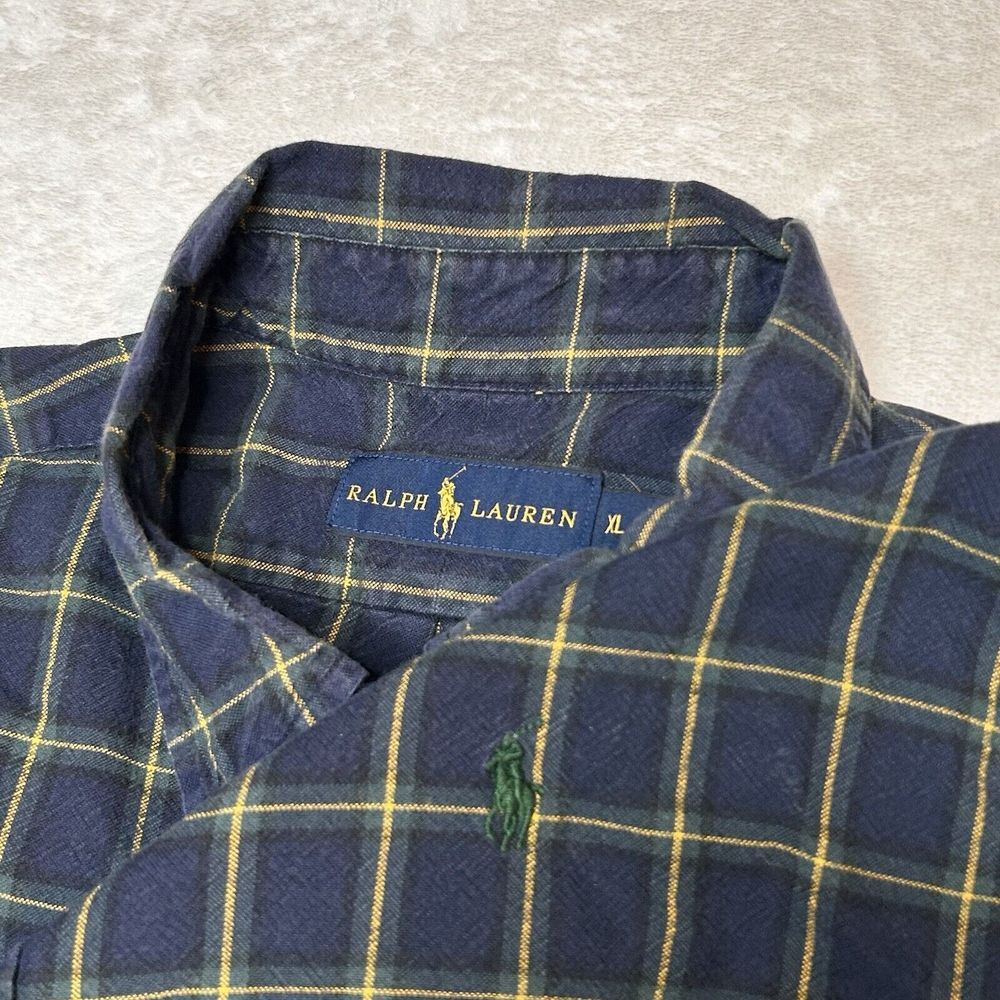 Ralph Lauren Mens XL Blue Plaid Button Down Long Sleeve Cotton‎ Shirt